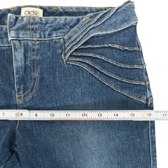 VTG Cache Jeans Y2K Low Rise Flare Pintuck Design Funky Clubwear‎ Medium Wash - Picture 10 of 13